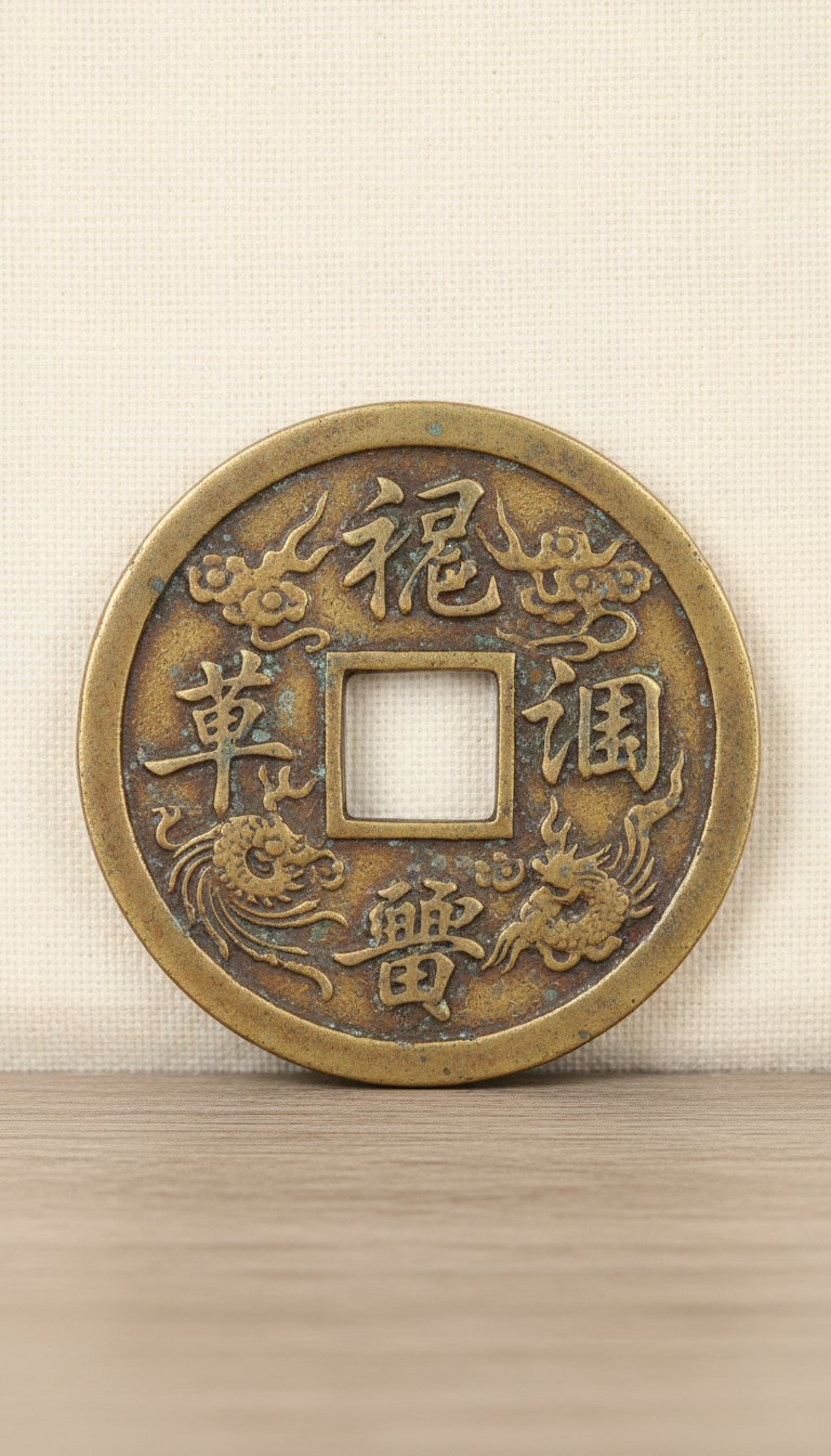 Chinese coin with square center