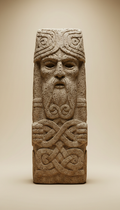 Pagan stone statue with rune carving